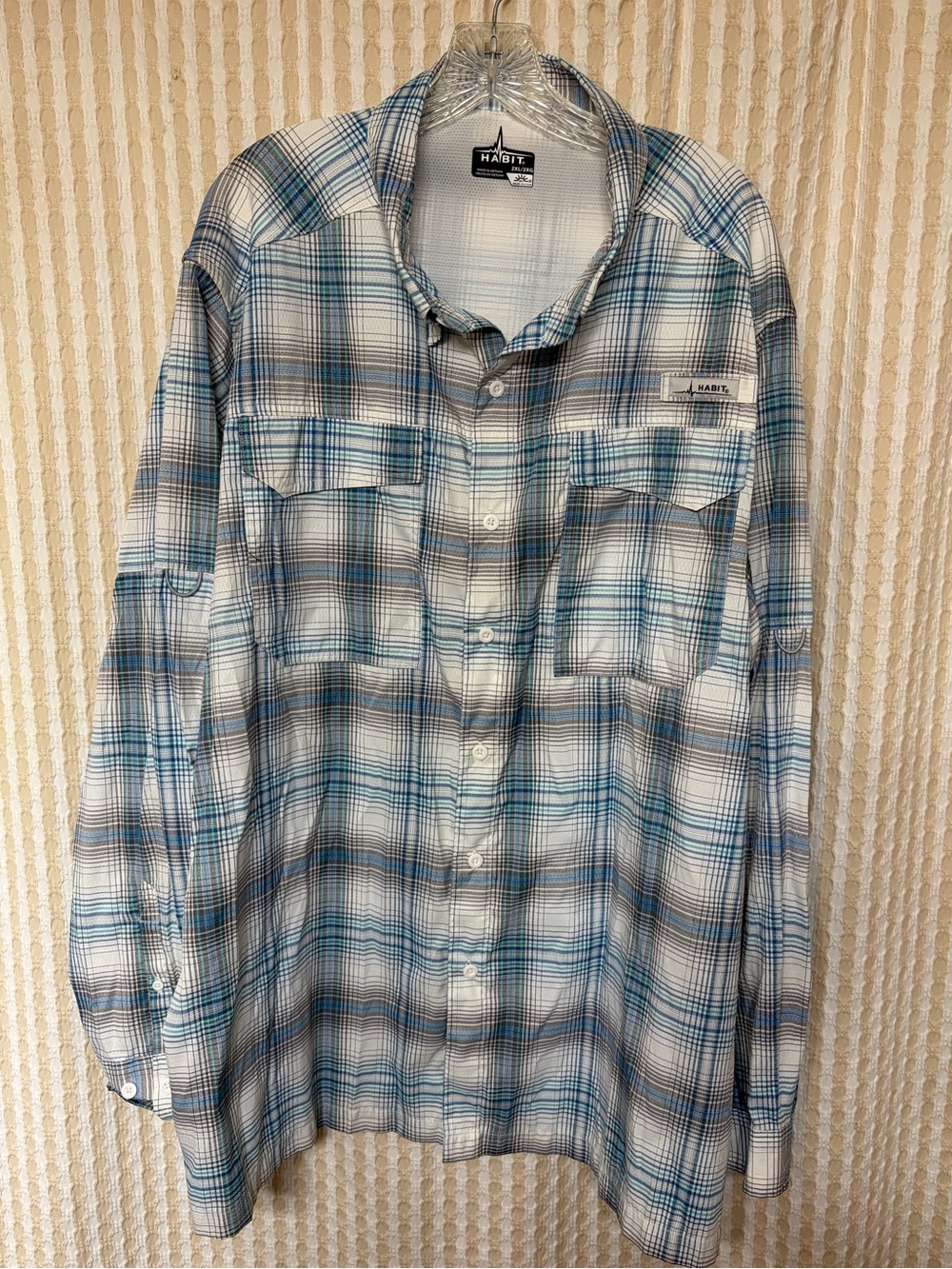 Men’s Blue Plaid Button-Up fishing Shirt
